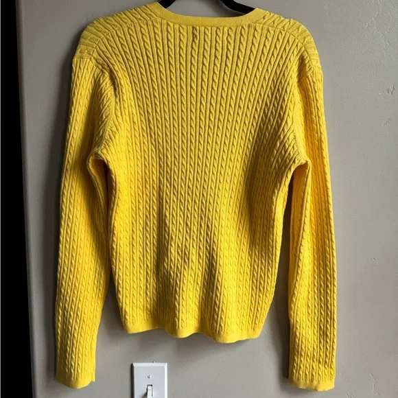 Lauren Ralph Lauren Yellow Cable Knit Cardigan Preppy Classic Academia L Cozy - Picture 4 of 4